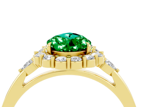 Yellow gold Pear Cut Emerald Halo Ring with Pear Side Stones and Prong Setting_16