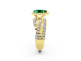 Yellow gold Pear Cut Emerald Halo Ring with Round Split Shank and Prong Setting_62