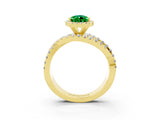 Yellow gold Pear Cut Emerald Halo Ring with Round Split Shank and Prong Setting_63