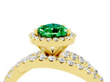 Yellow gold Pear Cut Emerald Halo Ring with Round Split Shank and Prong Setting_64