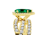 Yellow gold Pear Cut Emerald Halo Ring with Round Split Shank and Prong Setting_65