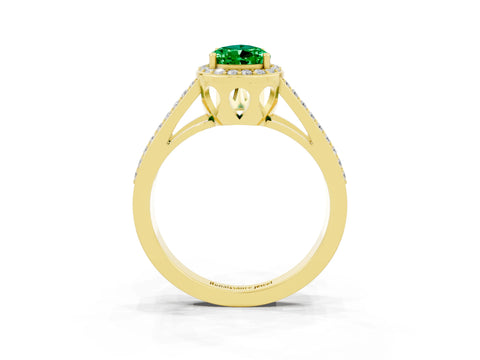 Yellow gold Pear Cut Emerald Halo Ring with Split Shank U-Prong Band and Four-Prong Setting_3