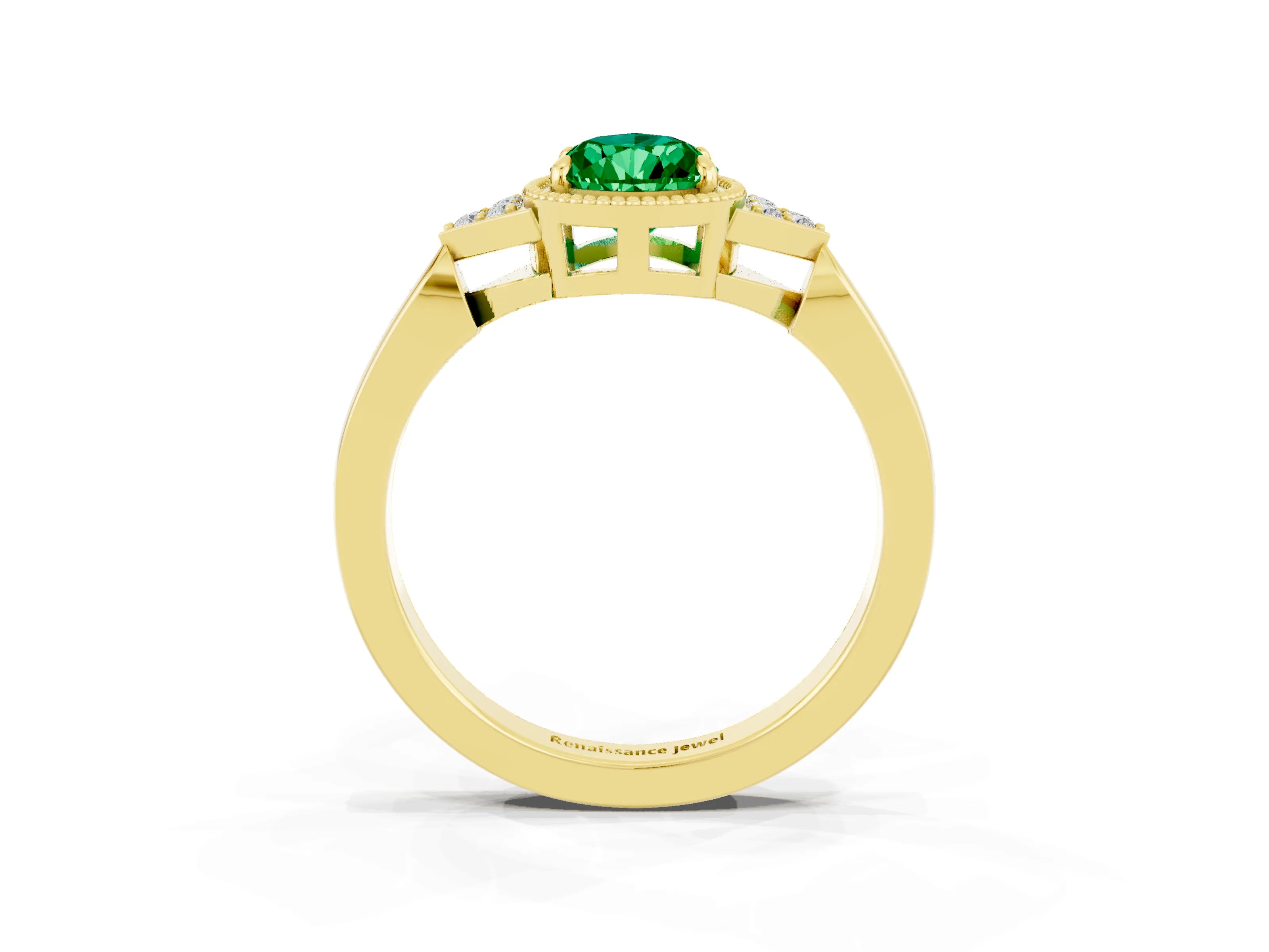 Yellow gold Pear Cut Emerald Halo Ring with Tapered Band and Four-Prong Setting_3