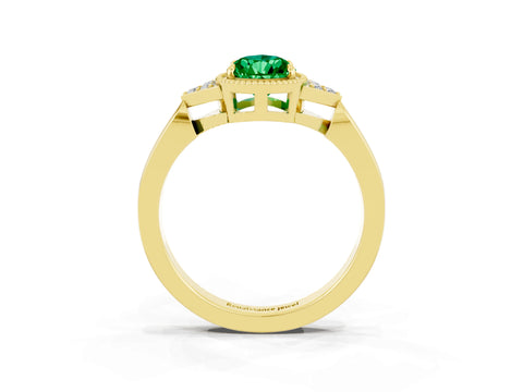 Yellow gold Pear Cut Emerald Halo Ring with Tapered Band and Four-Prong Setting_3
