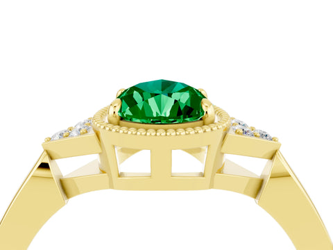 Yellow gold Pear Cut Emerald Halo Ring with Tapered Band and Four-Prong Setting_4