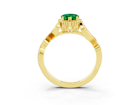 Yellow gold Pear Cut Emerald Halo Ring with Vintage Split Shank and Four-Prong Setting_3