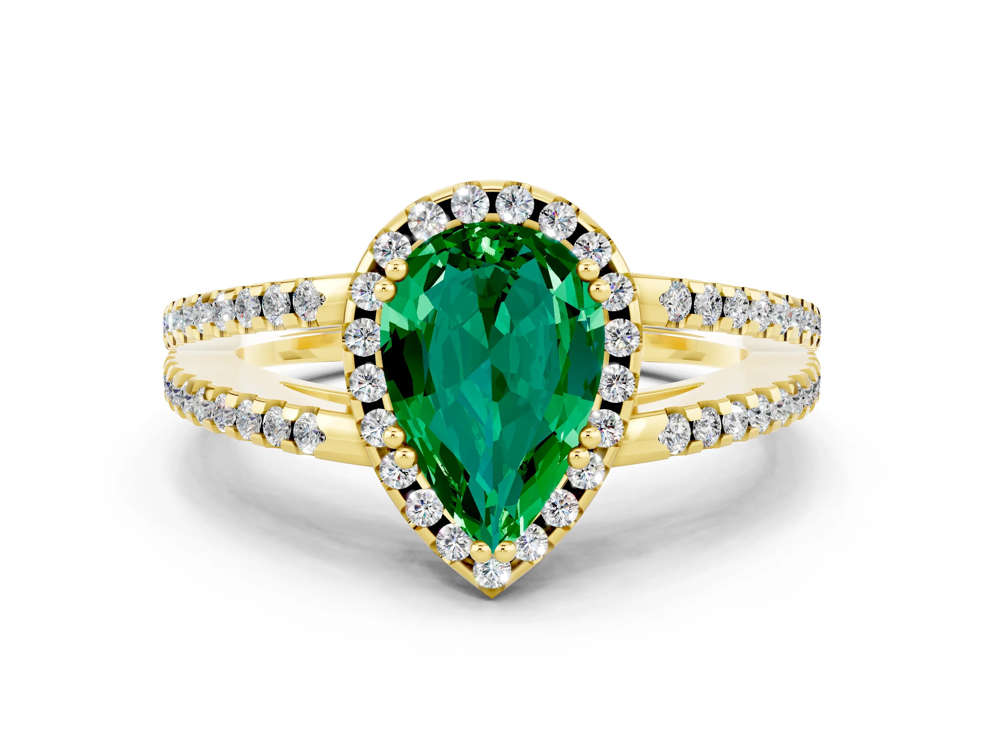 Yellow gold Pear Cut Emerald Halo Split Shank Engagement Ring_12