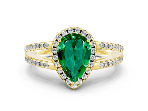 Yellow gold Pear Cut Emerald Halo Split Shank Engagement Ring_12