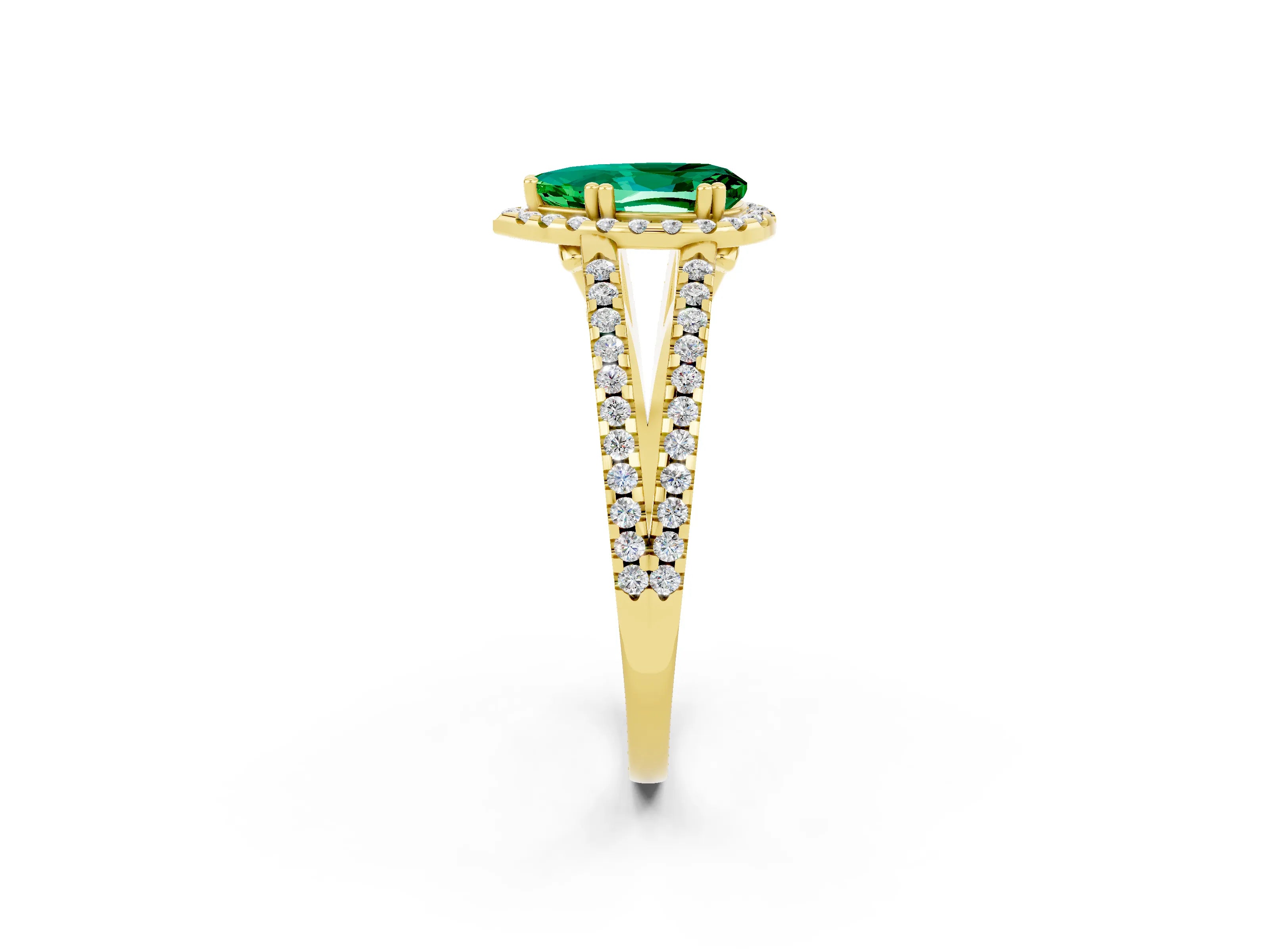 Yellow gold Pear Cut Emerald Halo Split Shank Engagement Ring_14