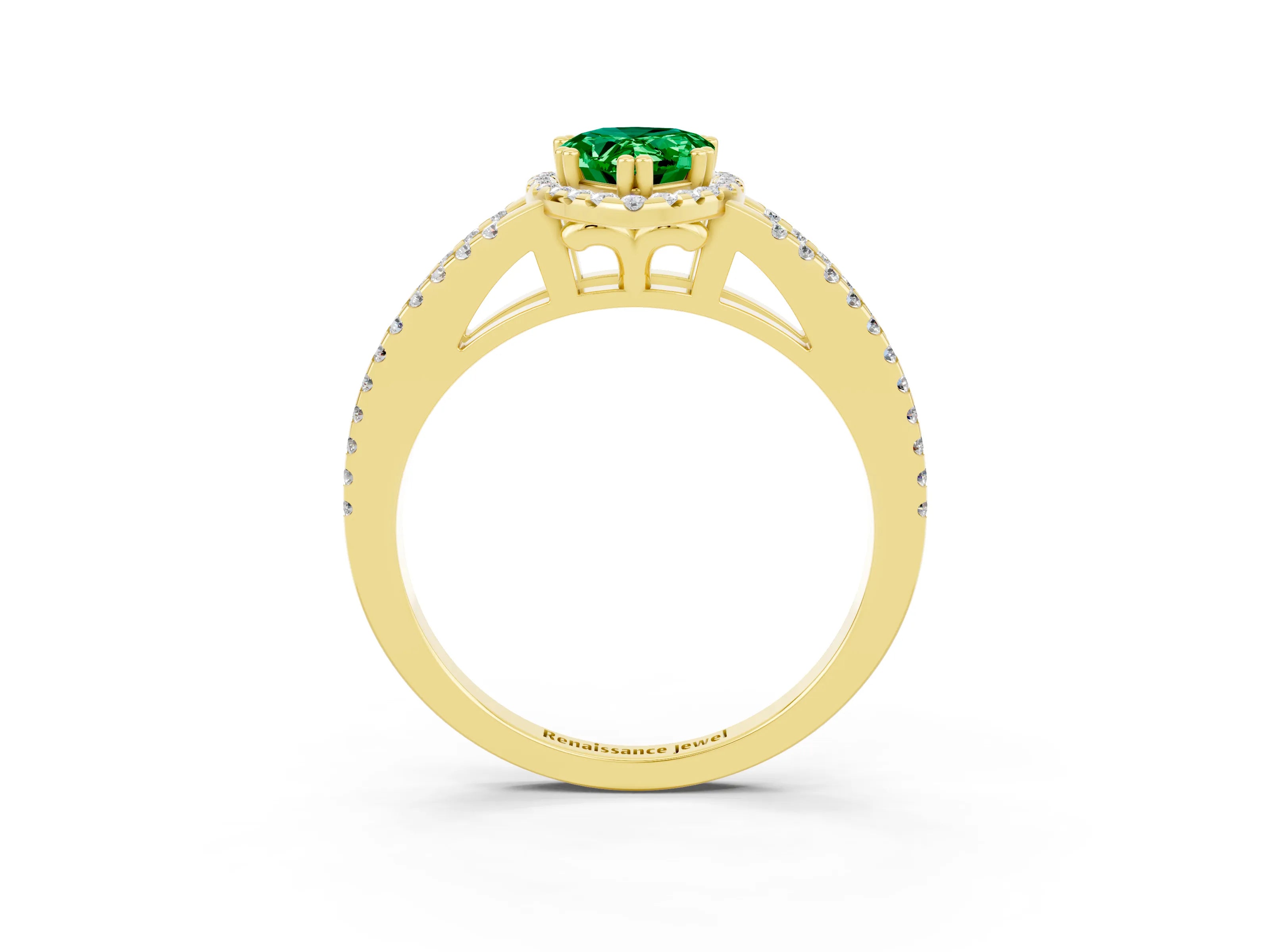 Yellow gold Pear Cut Emerald Halo Split Shank Engagement Ring_15