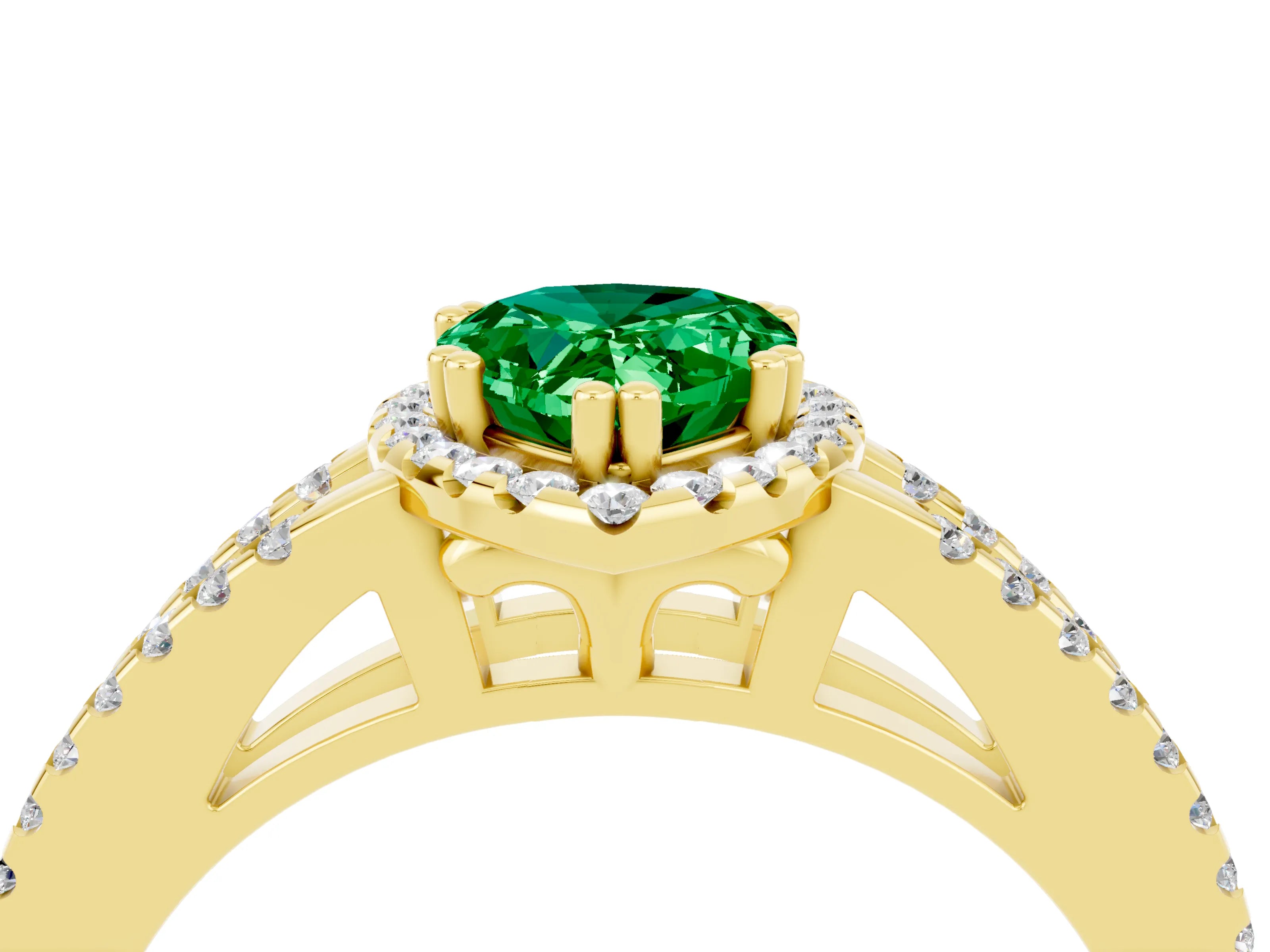 Yellow gold Pear Cut Emerald Halo Split Shank Engagement Ring_16