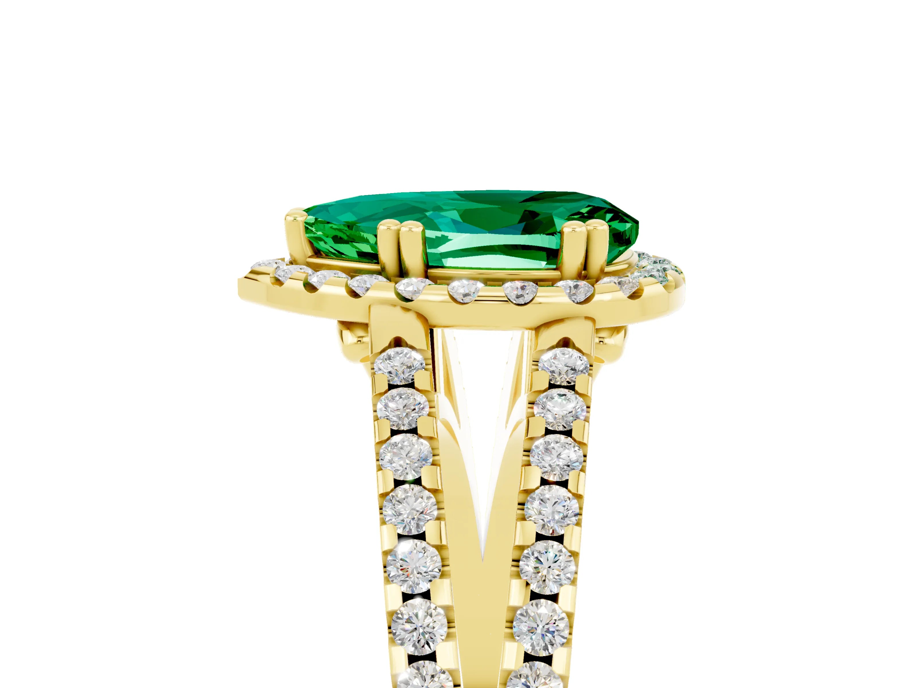 Yellow gold Pear Cut Emerald Halo Split Shank Engagement Ring_17