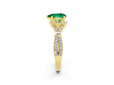 Yellow gold Pear Cut Emerald Halo Twist Band Solitaire Prong Setting Ring_2