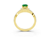 Yellow gold Pear Cut Emerald Halo Twist Band Solitaire Prong Setting Ring_3