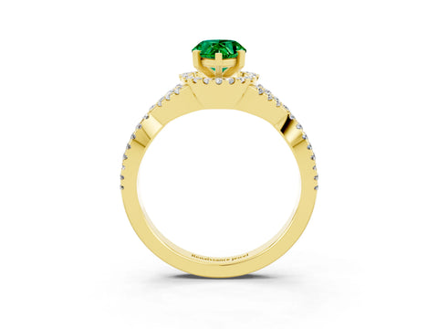 Yellow gold Pear Cut Emerald Halo Twist Band Solitaire Prong Setting Ring_3