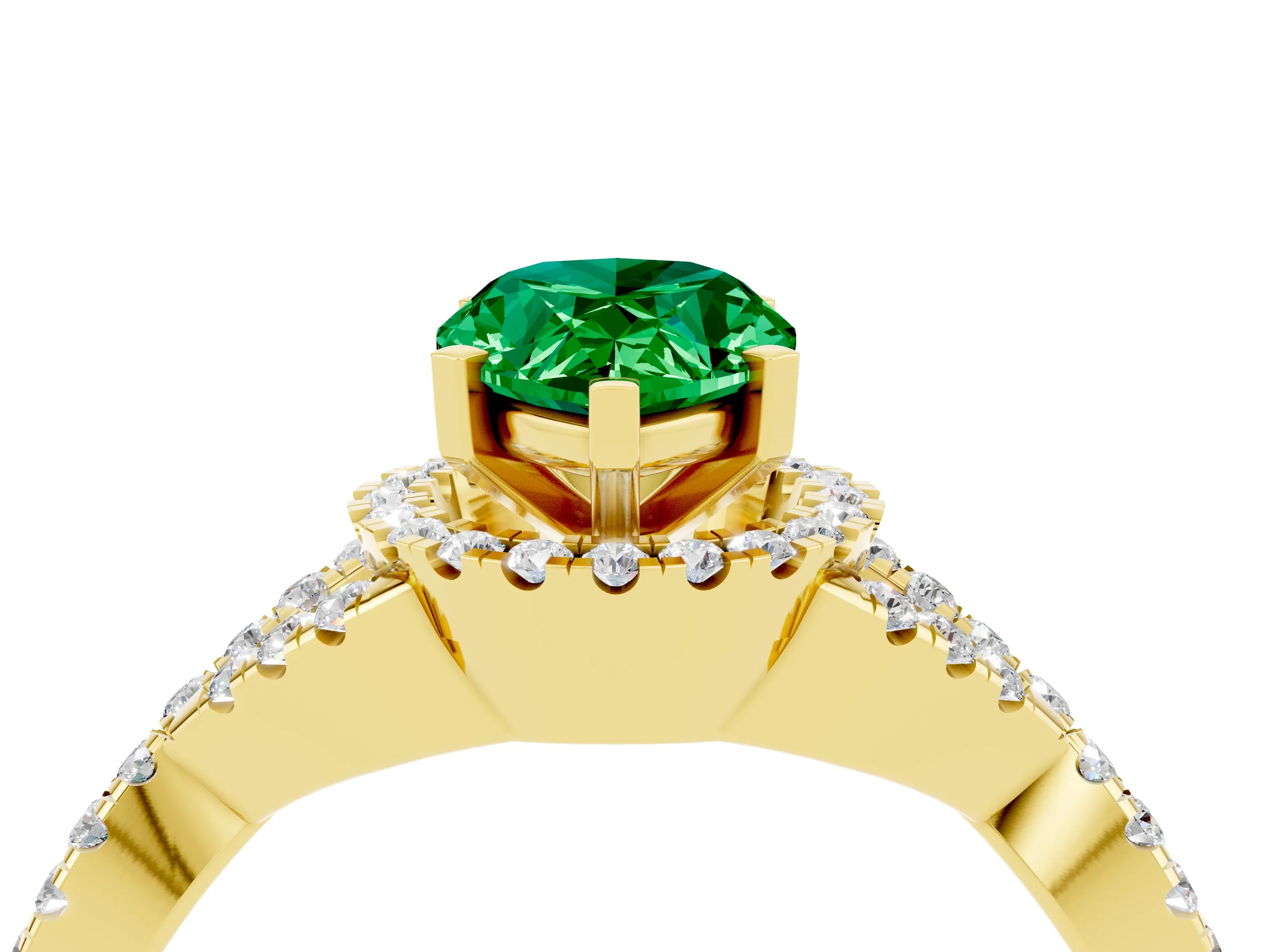 Yellow gold Pear Cut Emerald Halo Twist Band Solitaire Prong Setting Ring_4