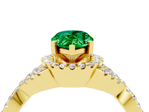 Yellow gold Pear Cut Emerald Halo Twist Band Solitaire Prong Setting Ring_4