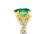 Yellow gold Pear Cut Emerald Halo Twist Band Solitaire Prong Setting Ring_5