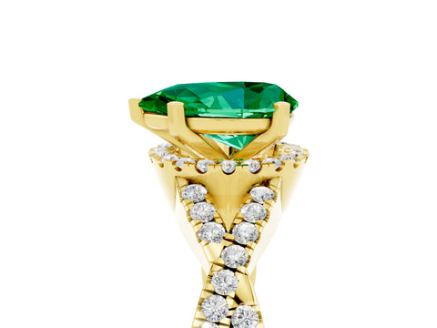 Yellow gold Pear Cut Emerald Halo Twist Band Solitaire Prong Setting Ring_5