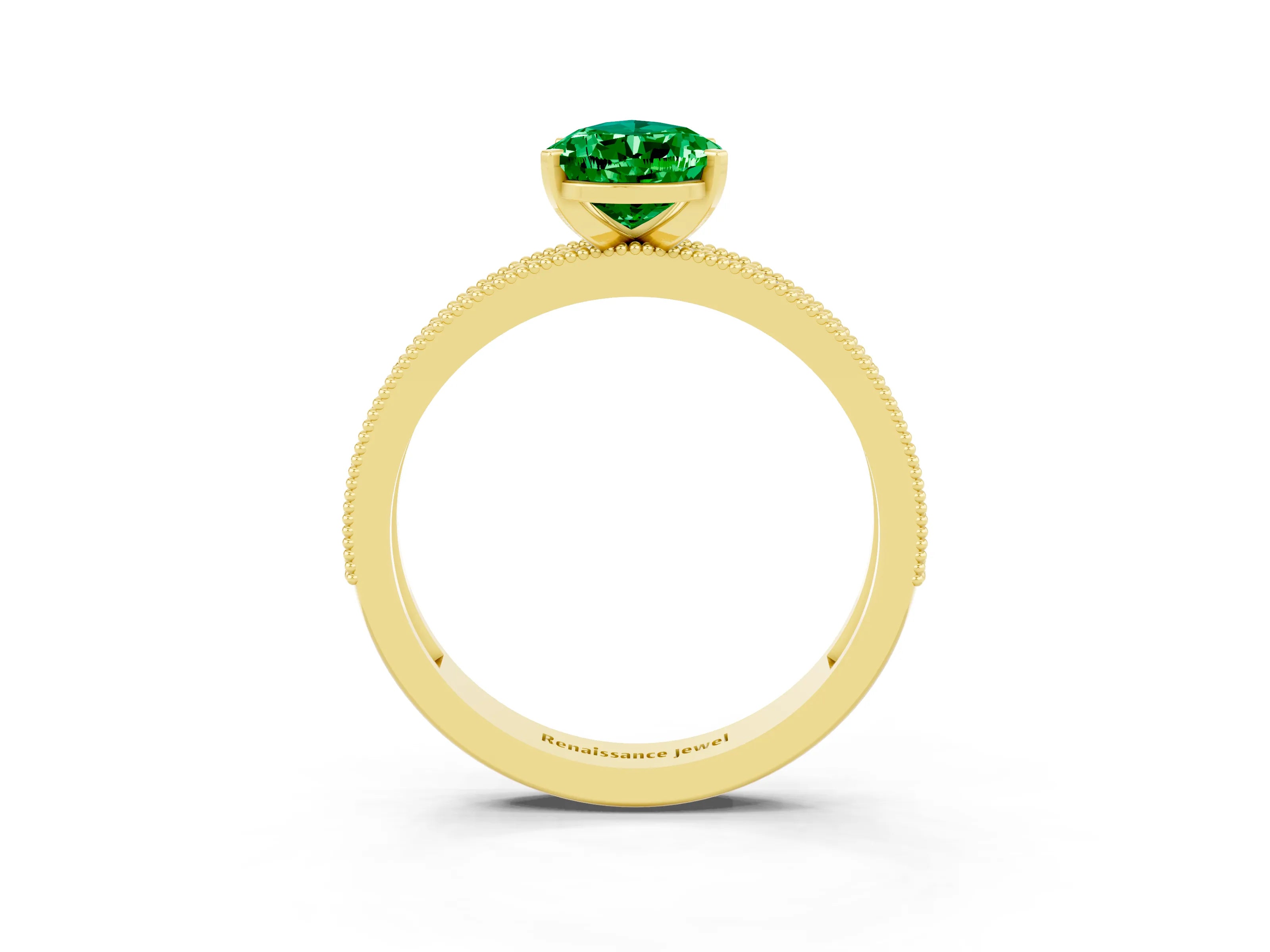 Yellow gold Pear Cut Emerald Milgrain Pavé Engagement Ring with Four-Prong Setting_3