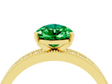 Yellow gold Pear Cut Emerald Milgrain Pavé Engagement Ring with Four-Prong Setting_4
