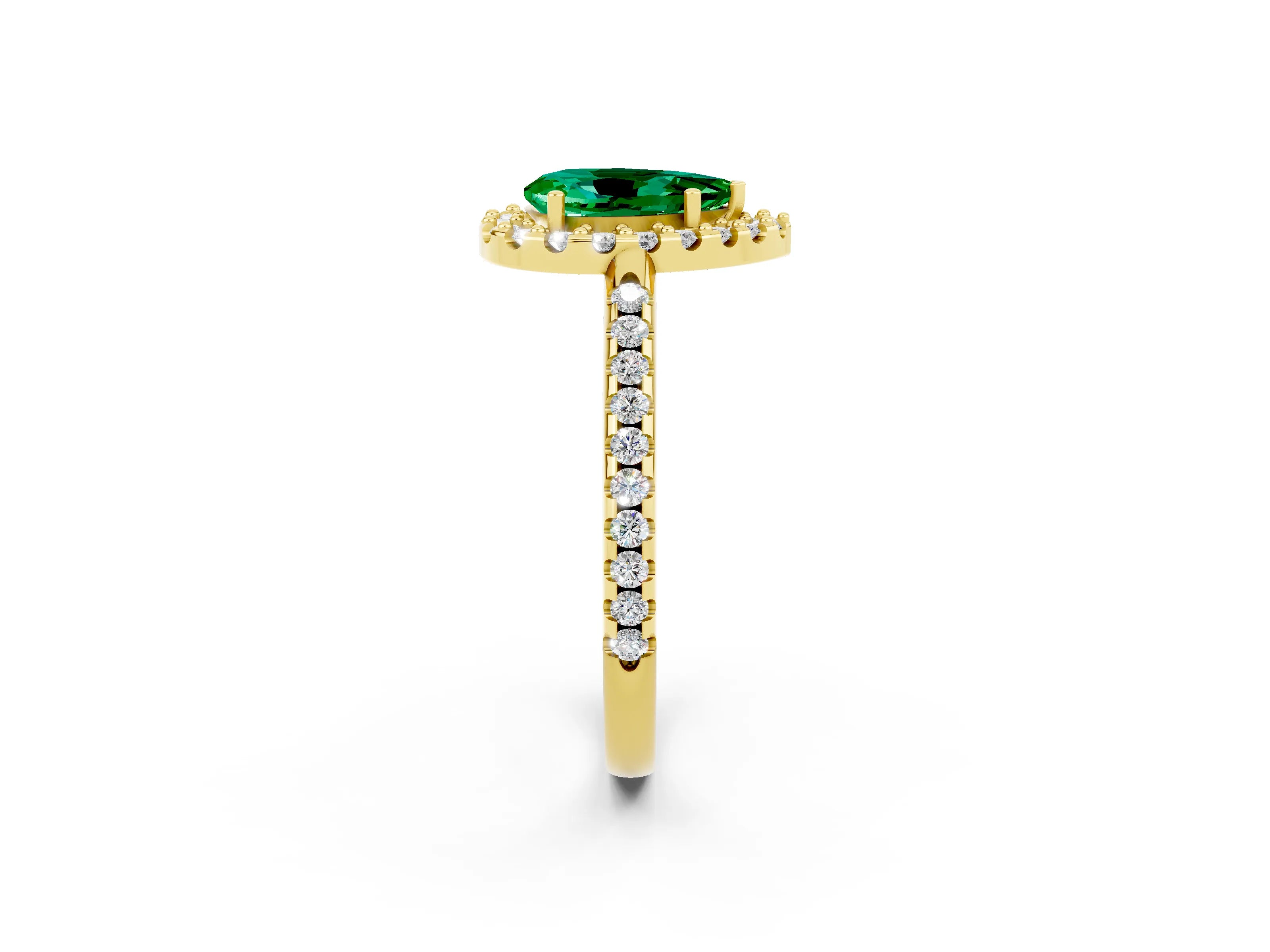 Yellow gold Pear Cut Emerald Pavé Halo Ring with Four-Prong Setting_14