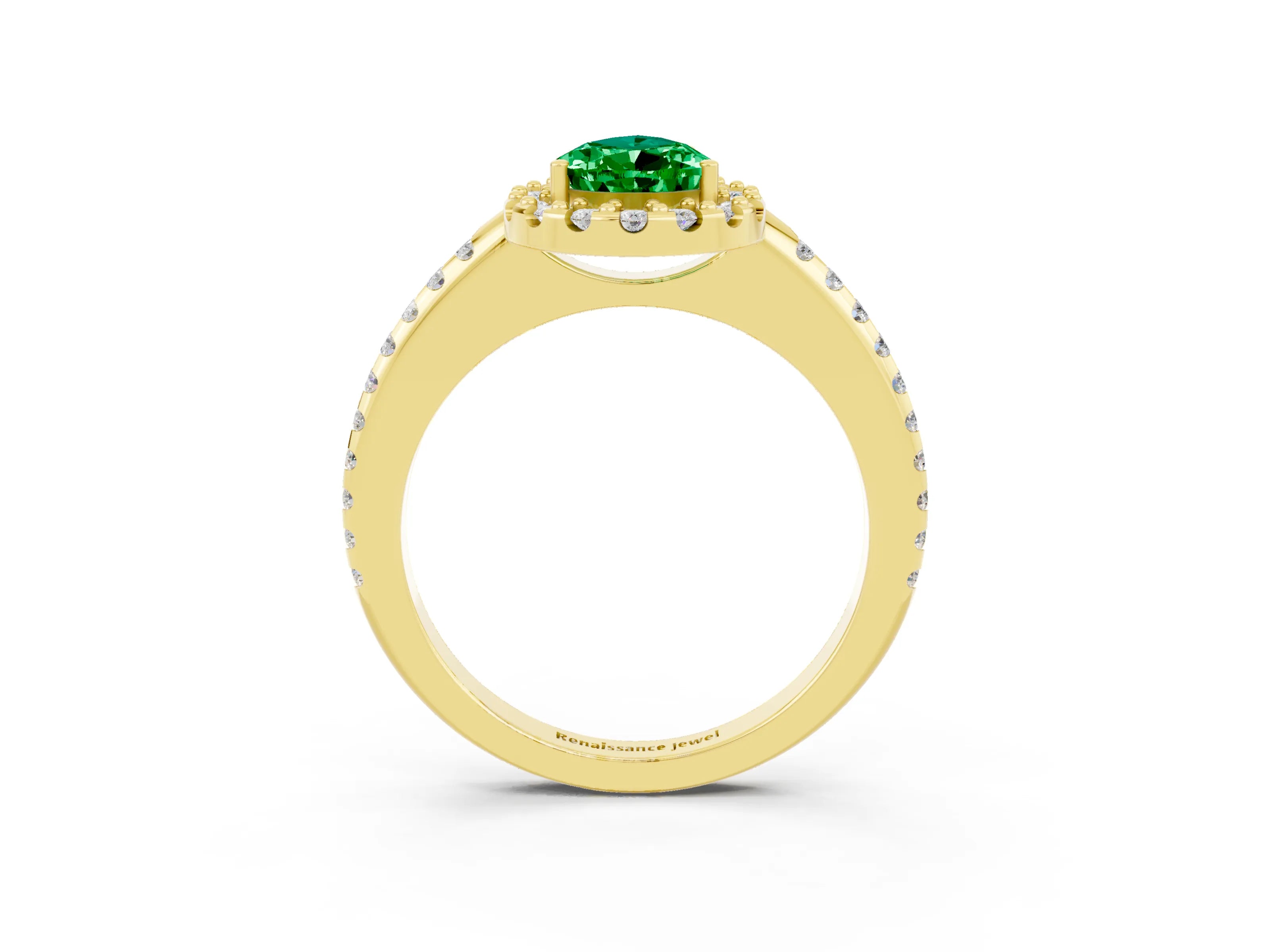 Yellow gold Pear Cut Emerald Pavé Halo Ring with Four-Prong Setting_15