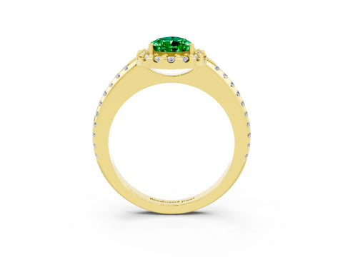 Yellow gold Pear Cut Emerald Pavé Halo Ring with Four-Prong Setting_15
