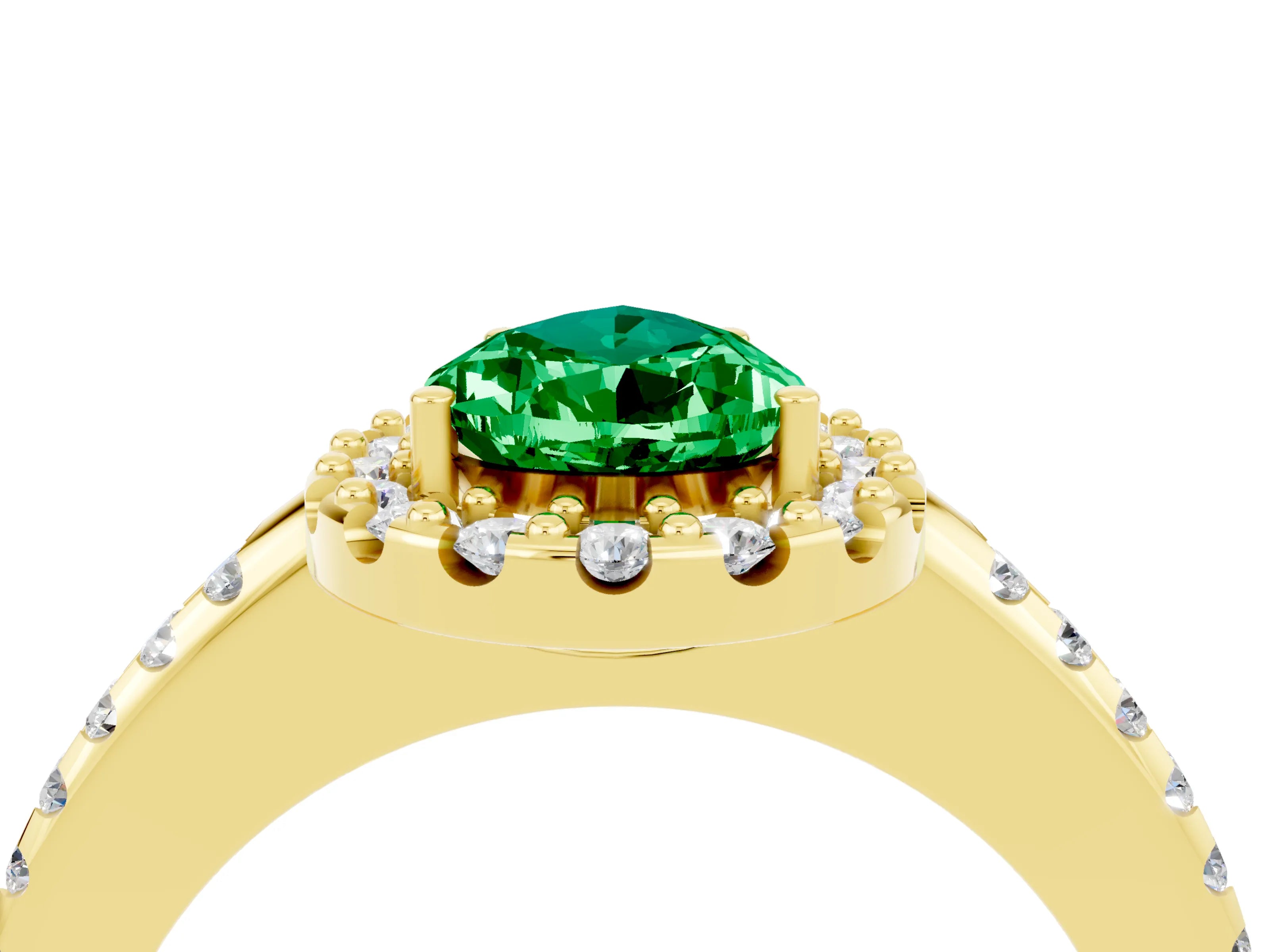 Yellow gold Pear Cut Emerald Pavé Halo Ring with Four-Prong Setting_16