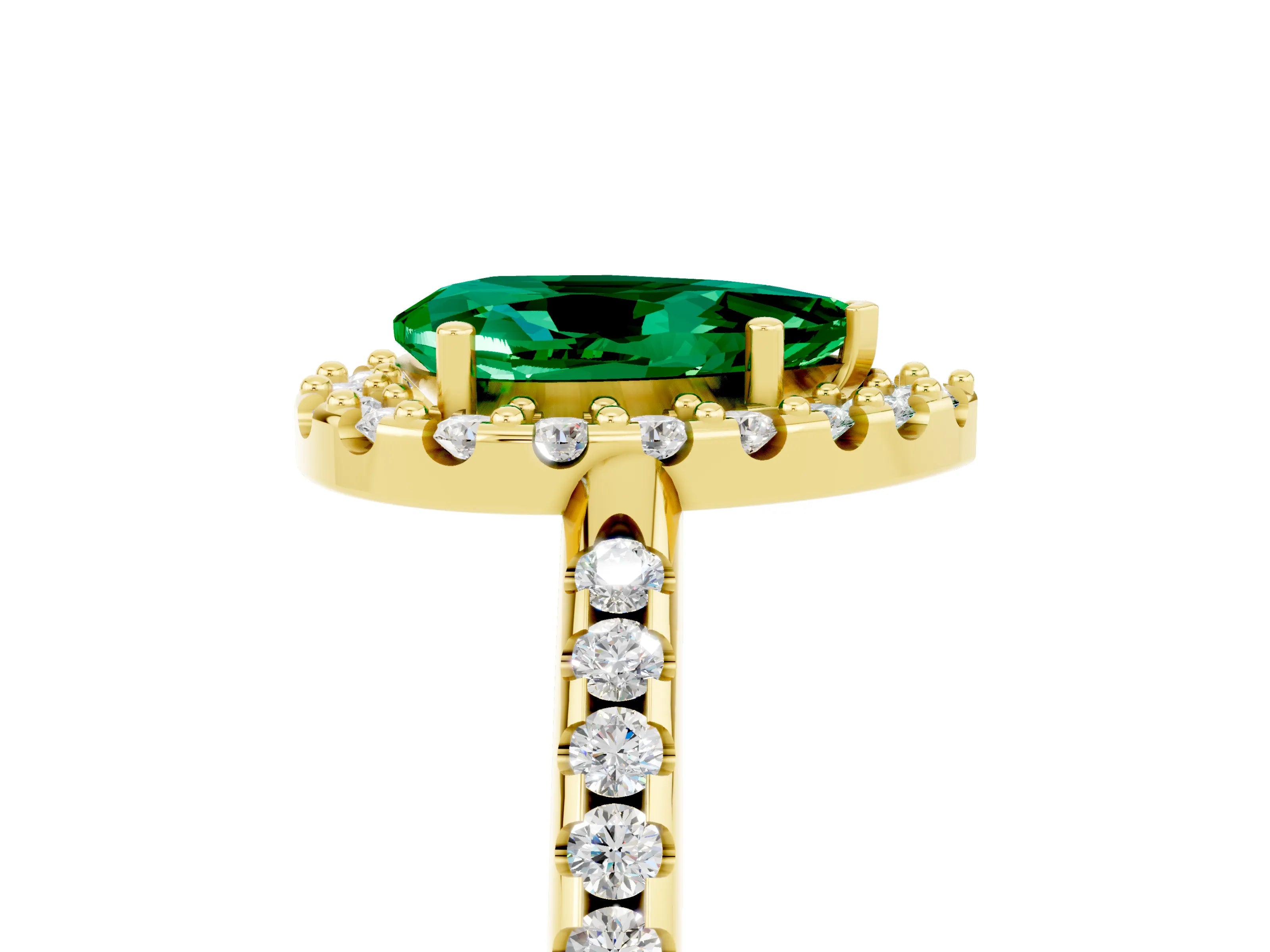 Yellow gold Pear Cut Emerald Pavé Halo Ring with Four-Prong Setting_17