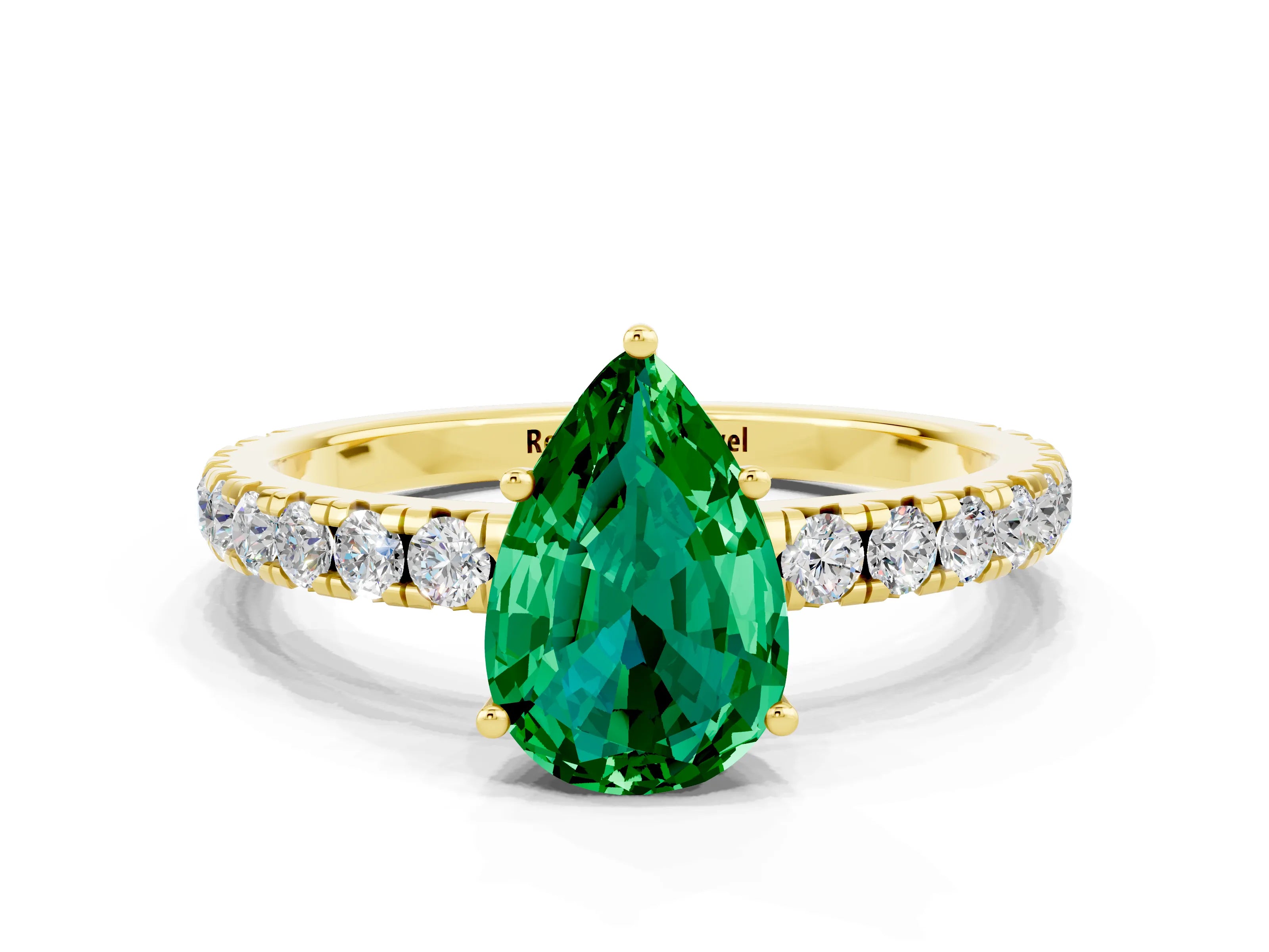 Yellow gold Pear Cut Emerald Pavé Solitaire Engagement Ring with Four-Prong Setting_12
