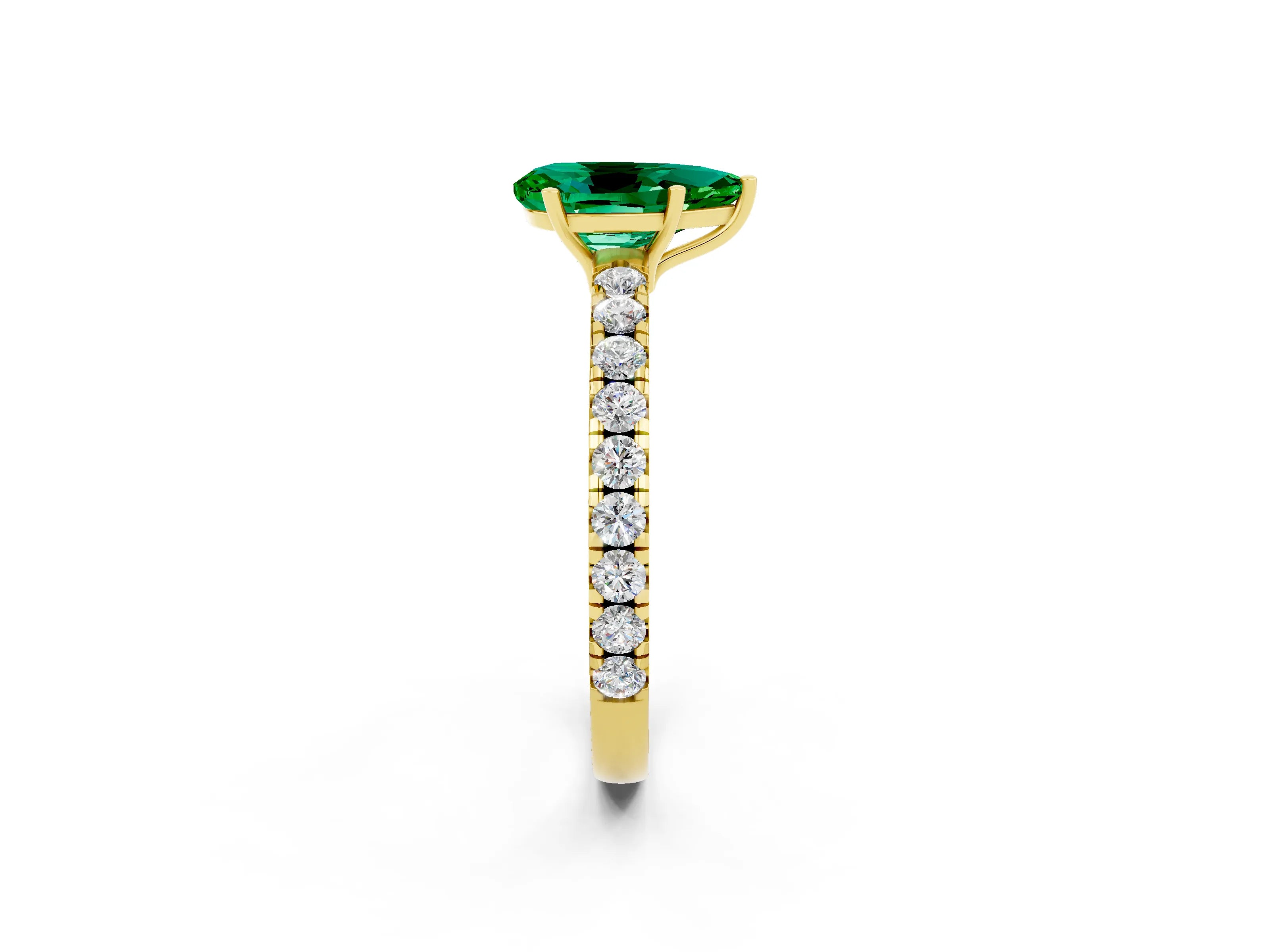 Yellow gold Pear Cut Emerald Pavé Solitaire Engagement Ring with Four-Prong Setting_14