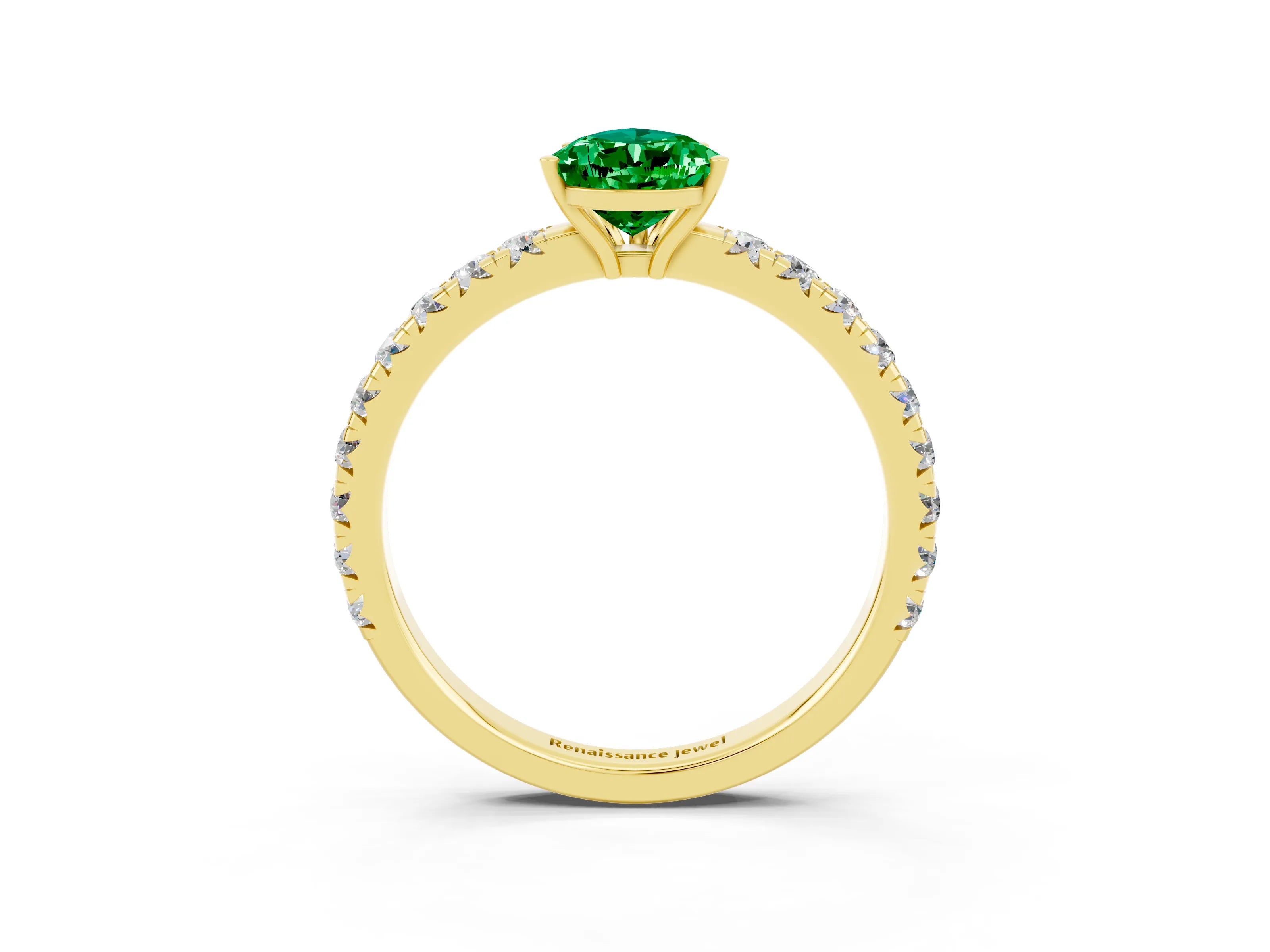 Yellow gold Pear Cut Emerald Pavé Solitaire Engagement Ring with Four-Prong Setting_15