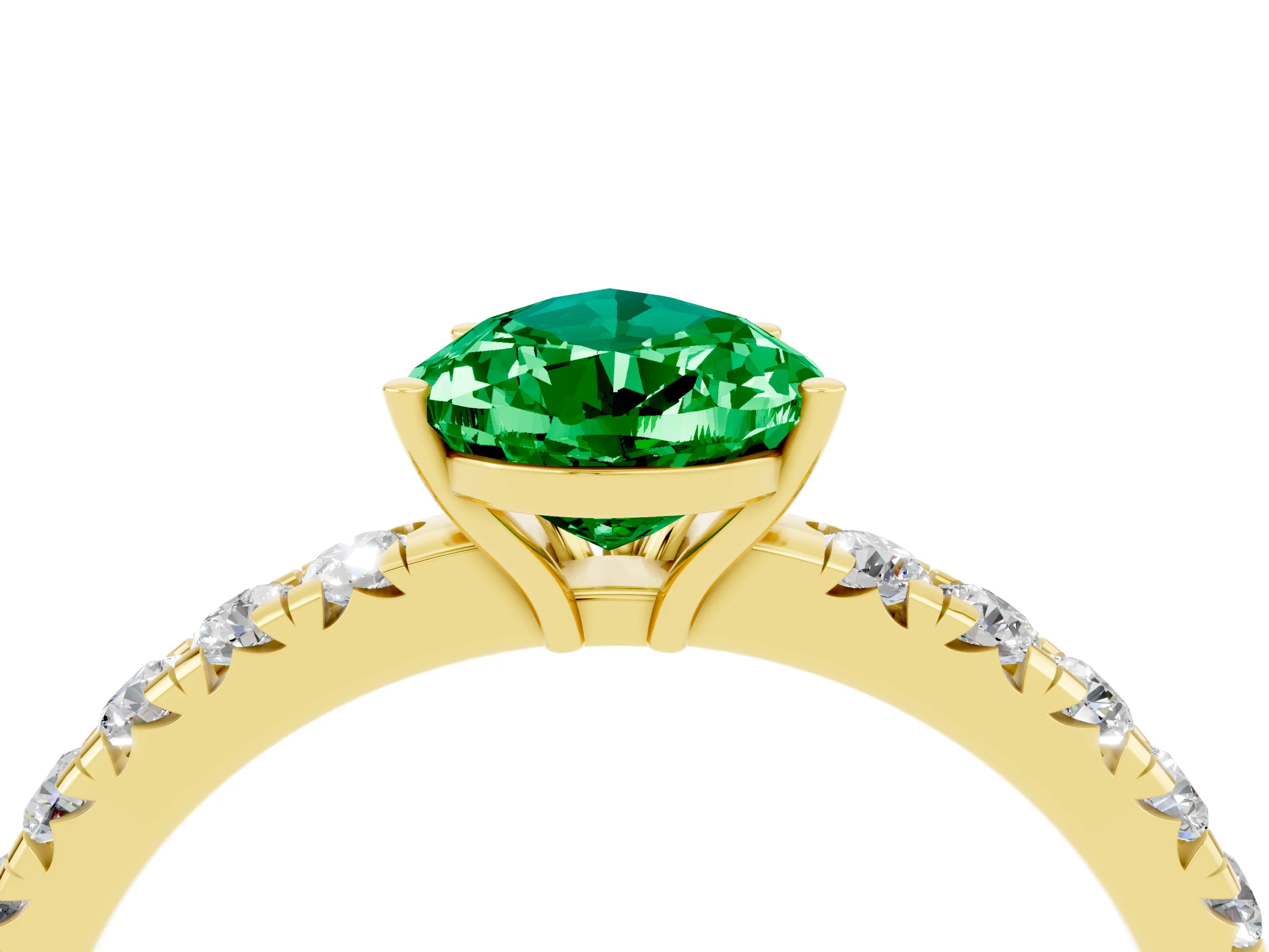 Yellow gold Pear Cut Emerald Pavé Solitaire Engagement Ring with Four-Prong Setting_16