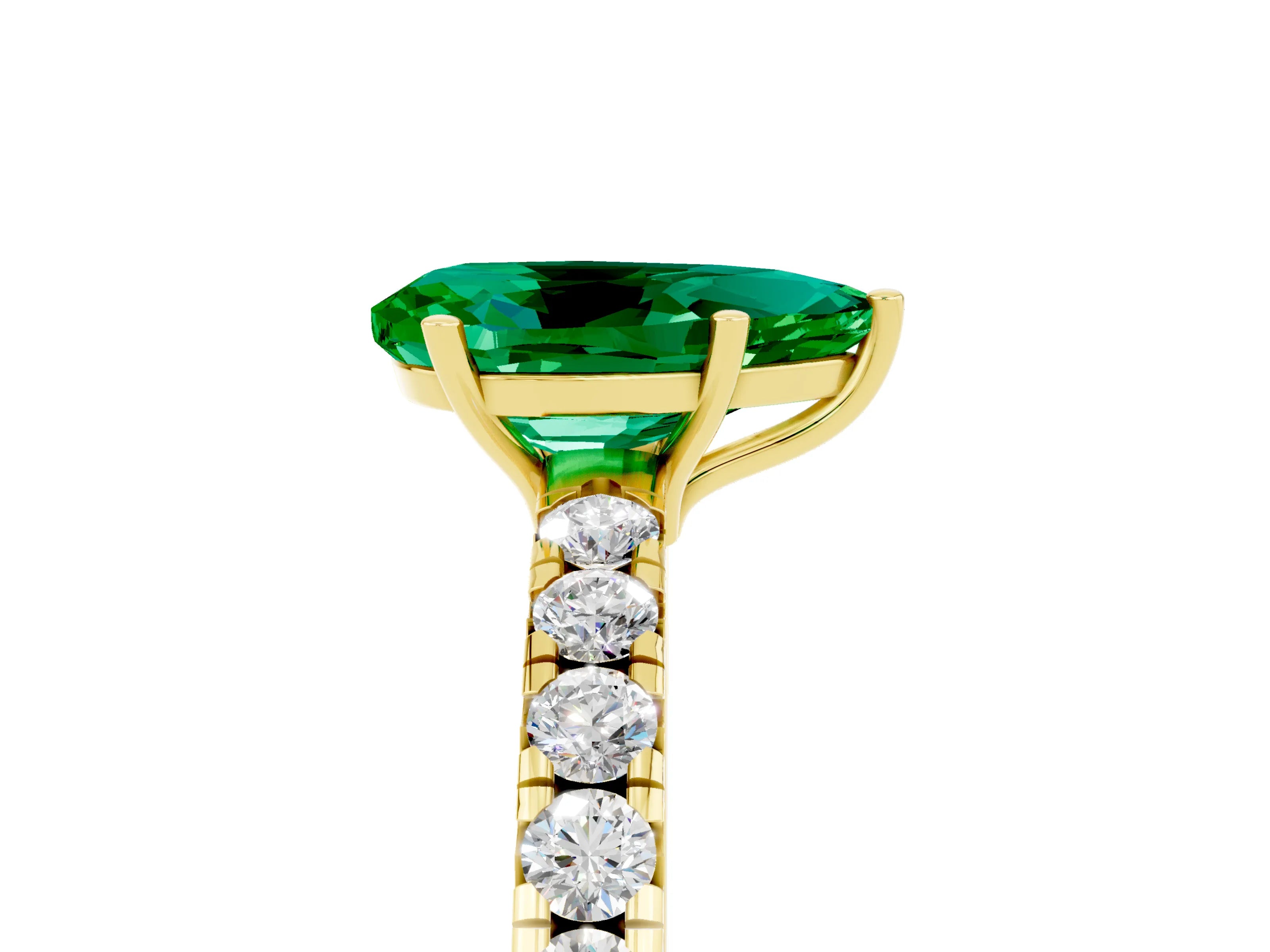 Yellow gold Pear Cut Emerald Pavé Solitaire Engagement Ring with Four-Prong Setting_17