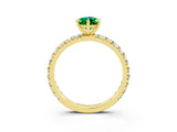 Yellow gold Pear Cut Emerald Pavé Solitaire Ring with Round Band and Prong Setting_15