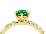 Yellow gold Pear Cut Emerald Pavé Solitaire Ring with Round Band and Prong Setting_16