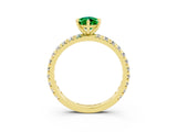 Yellow gold Pear Cut Emerald Pavé Solitaire Ring with Round Band and Prong Setting_39
