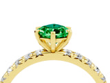 Yellow gold Pear Cut Emerald Pavé Solitaire Ring with Round Band and Prong Setting_40
