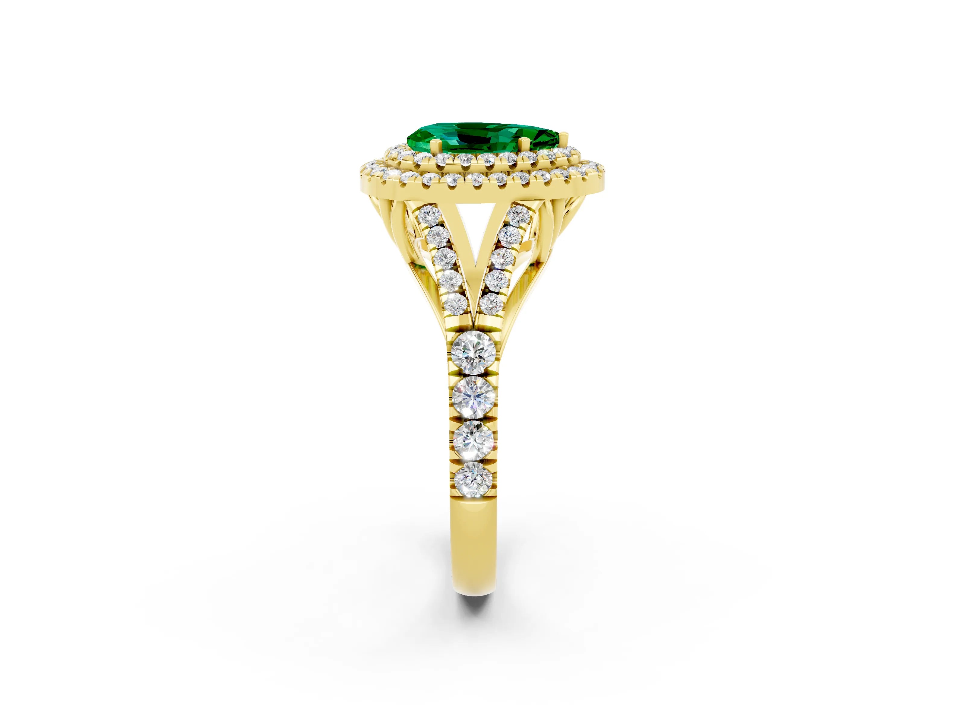 Yellow gold Pear Cut Emerald Pavé Split Shank Double Halo Engagement Ring_2