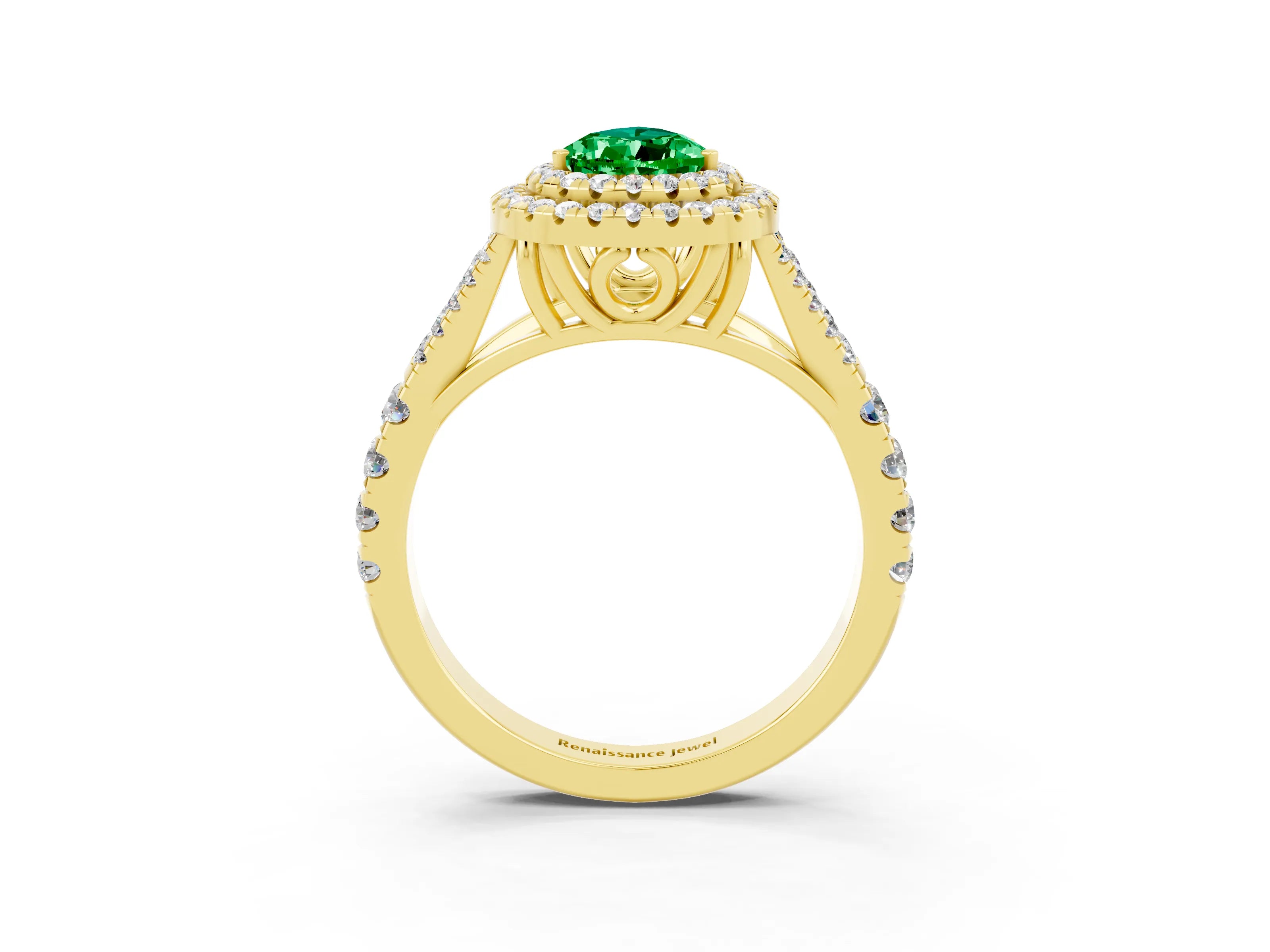 Yellow gold Pear Cut Emerald Pavé Split Shank Double Halo Engagement Ring_3