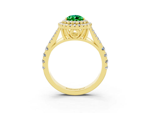 Yellow gold Pear Cut Emerald Pavé Split Shank Double Halo Engagement Ring_3