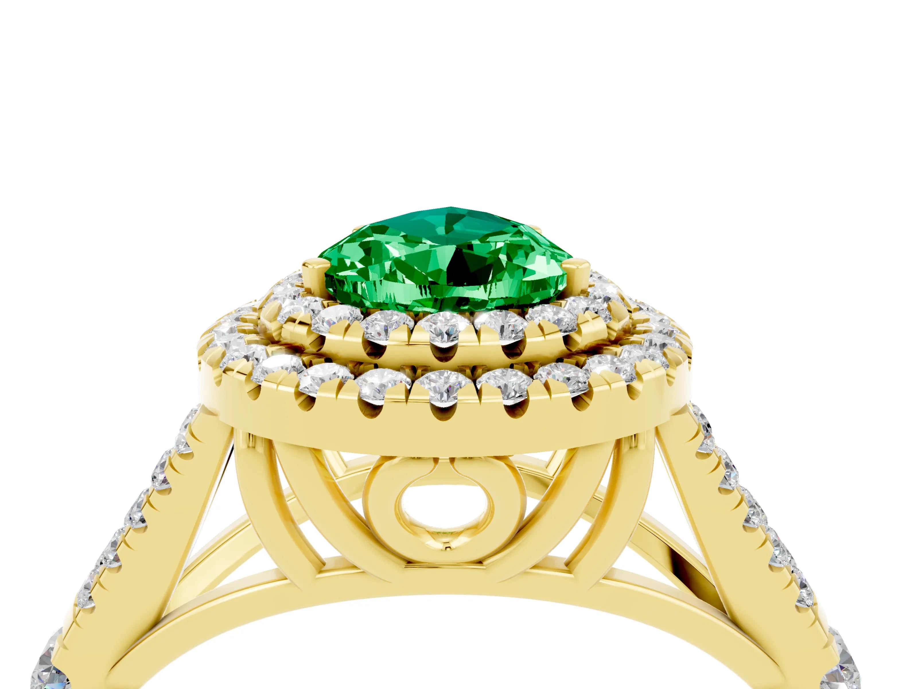 Yellow gold Pear Cut Emerald Pavé Split Shank Double Halo Engagement Ring_4