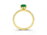 Yellow gold Pear Cut Emerald Pave Band Solitaire Ring with Four-Prong Setting_27