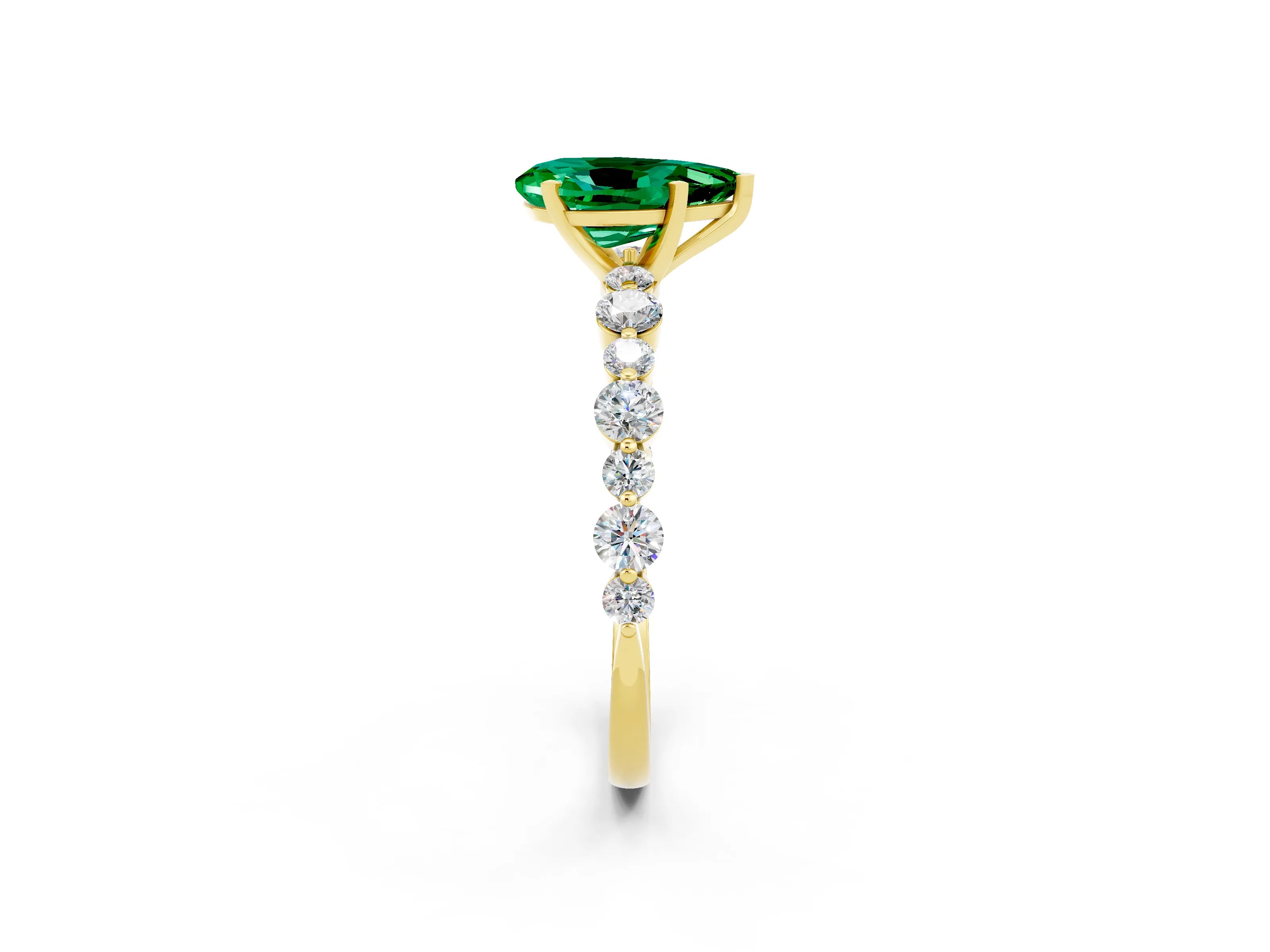 Yellow gold Pear Cut Emerald Prong Set Engagement Ring with Pavé Band_2
