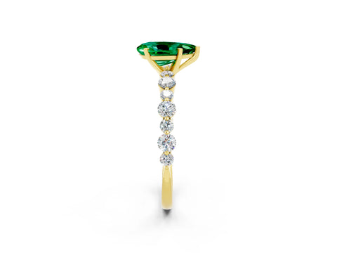 Yellow gold Pear Cut Emerald Prong Set Engagement Ring with Pavé Band_2