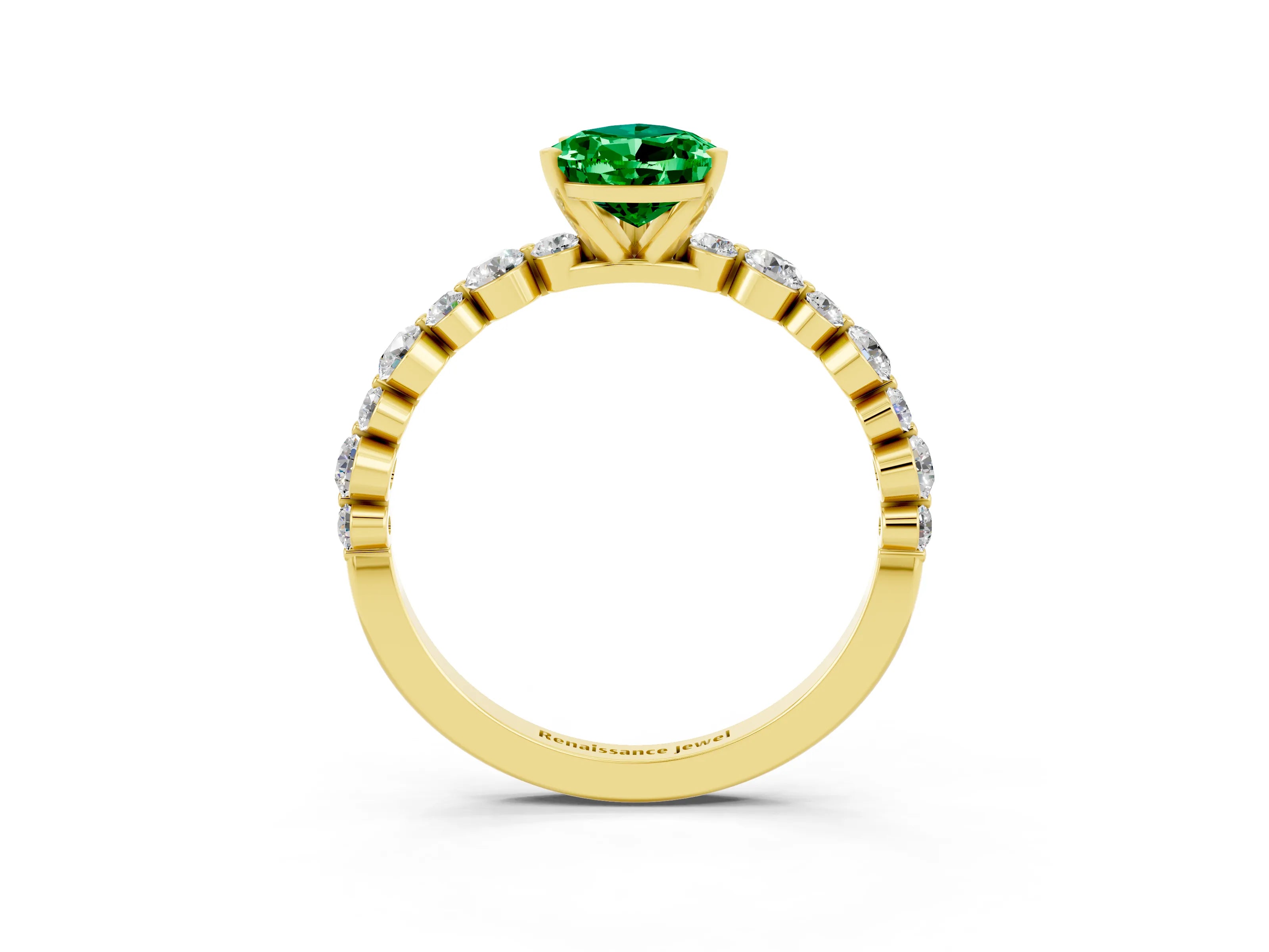 Yellow gold Pear Cut Emerald Prong Set Engagement Ring with Pavé Band_3