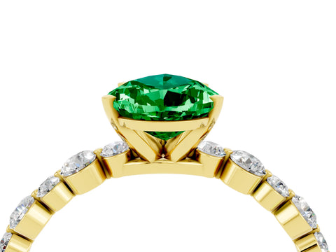 Yellow gold Pear Cut Emerald Prong Set Engagement Ring with Pavé Band_4