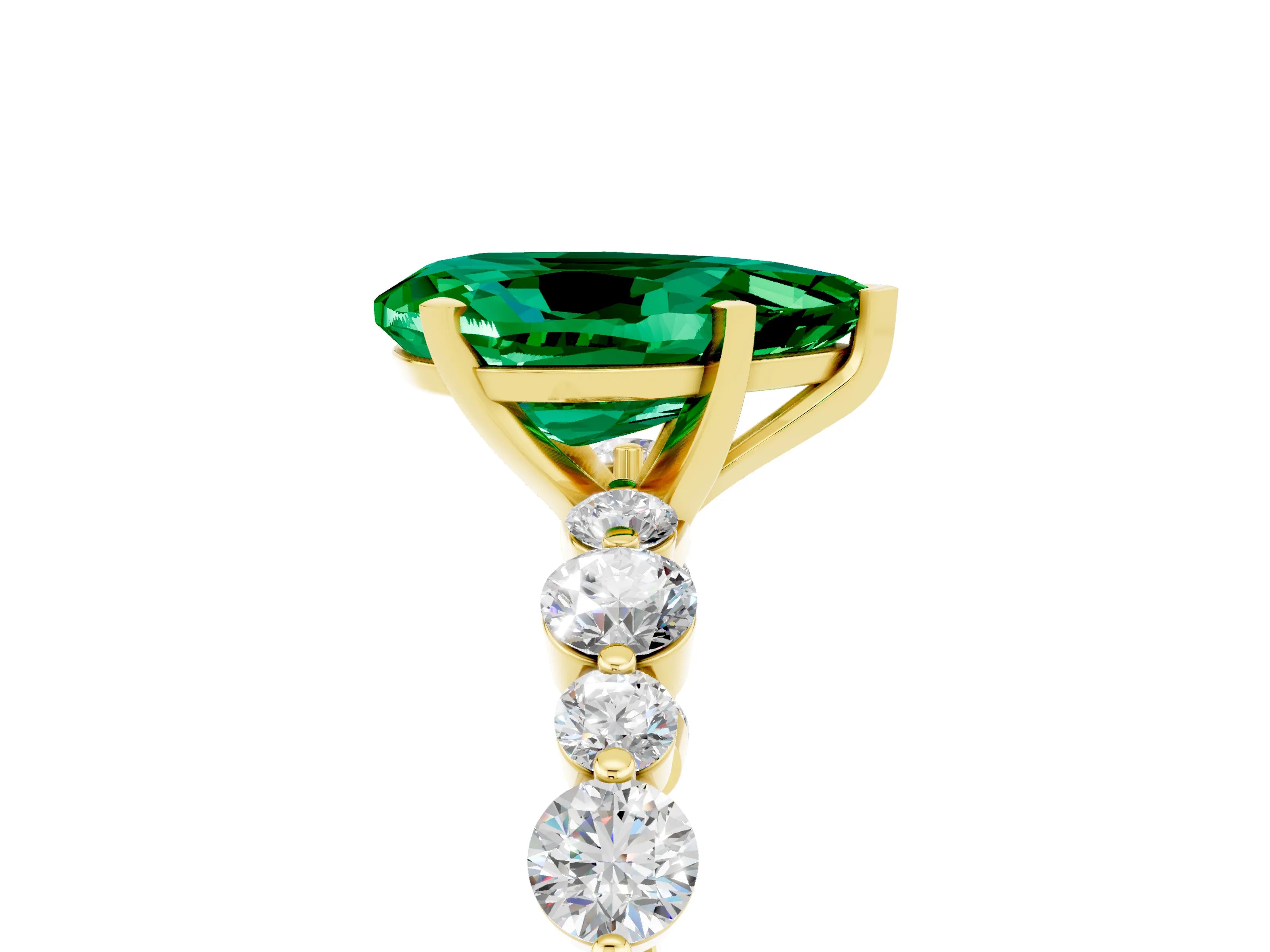 Yellow gold Pear Cut Emerald Prong Set Engagement Ring with Pavé Band_5
