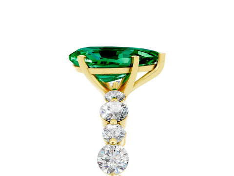 Yellow gold Pear Cut Emerald Prong Set Engagement Ring with Pavé Band_5